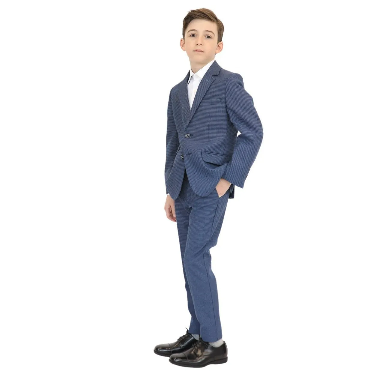 Leo & Zachary Boys Slim Ink/Sky Birdseye Suit_Blue 5825