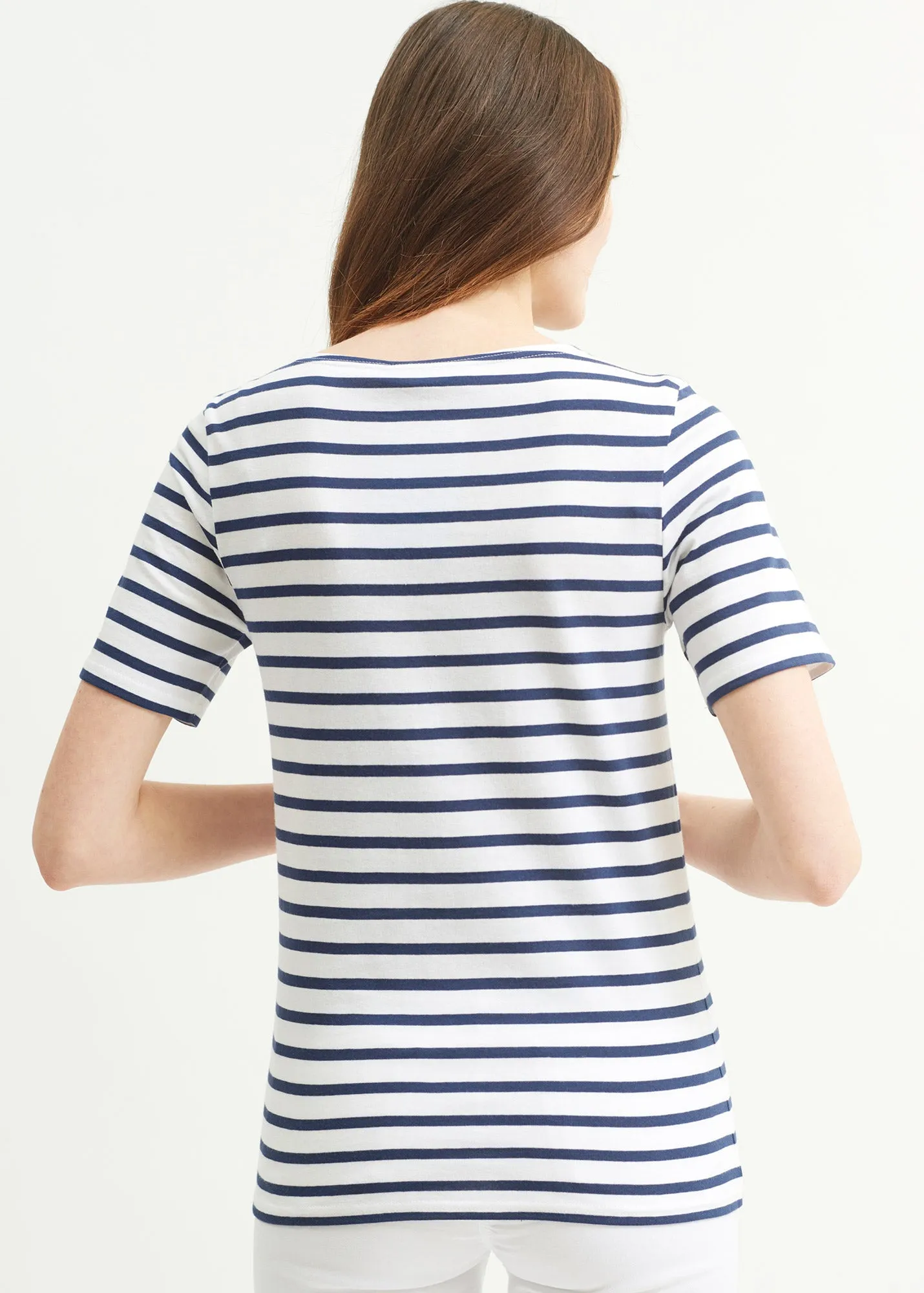 LEVANT MODERN - Breton Stripe Short Sleeve Shirt | Soft Cotton | Unisex Fit (WHITE / NAVY)