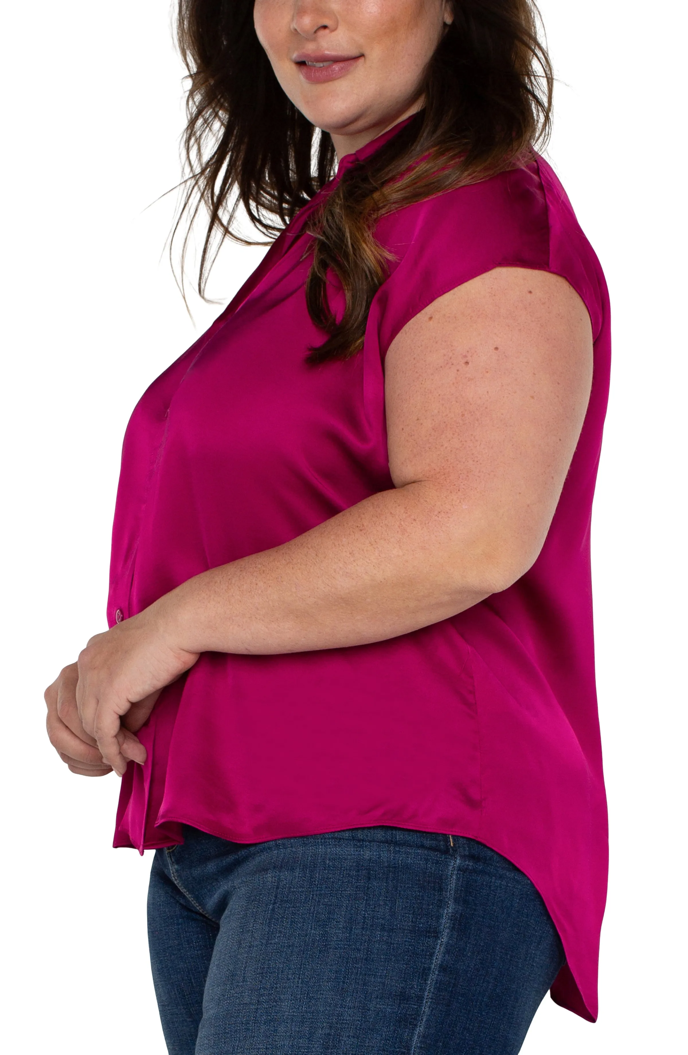 Liverpool Dolman Sleeve Blouse with Collar and Button Front Plus Size(Fuchsia Kiss)