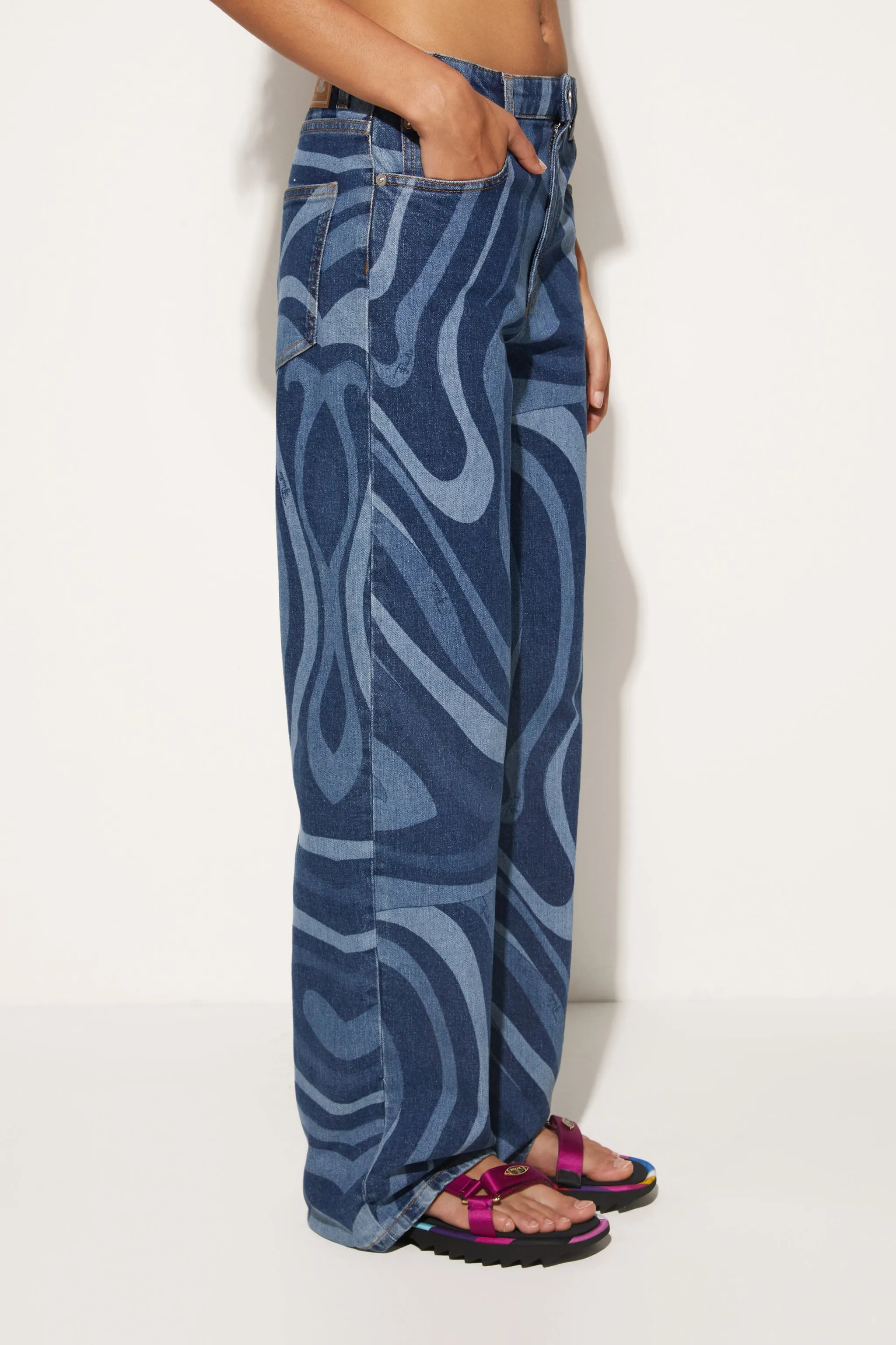 Marmo-Print Straight-Leg Jeans