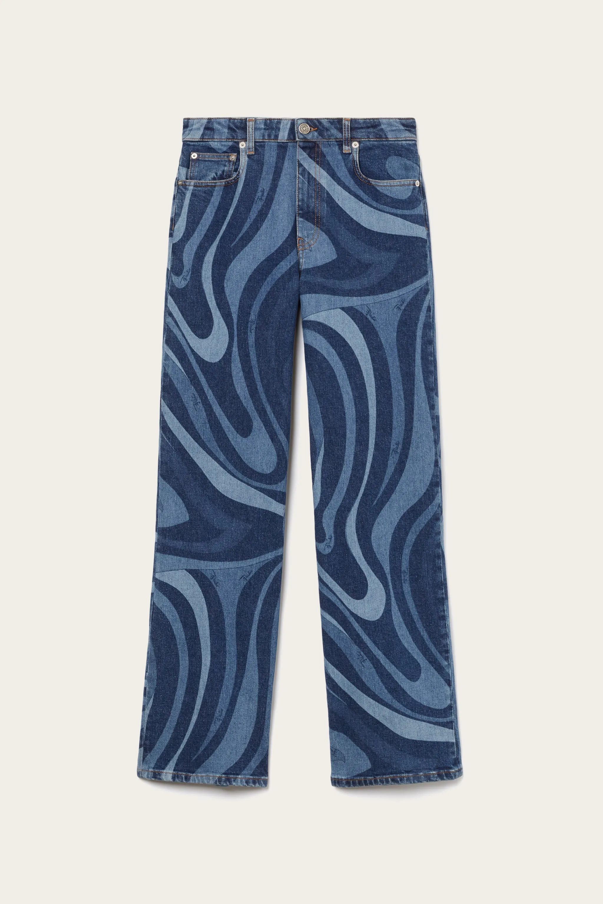 Marmo-Print Straight-Leg Jeans