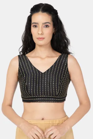 Naidu Hall Ethnic Saree Blouse V-Neck Sleeveless - Black