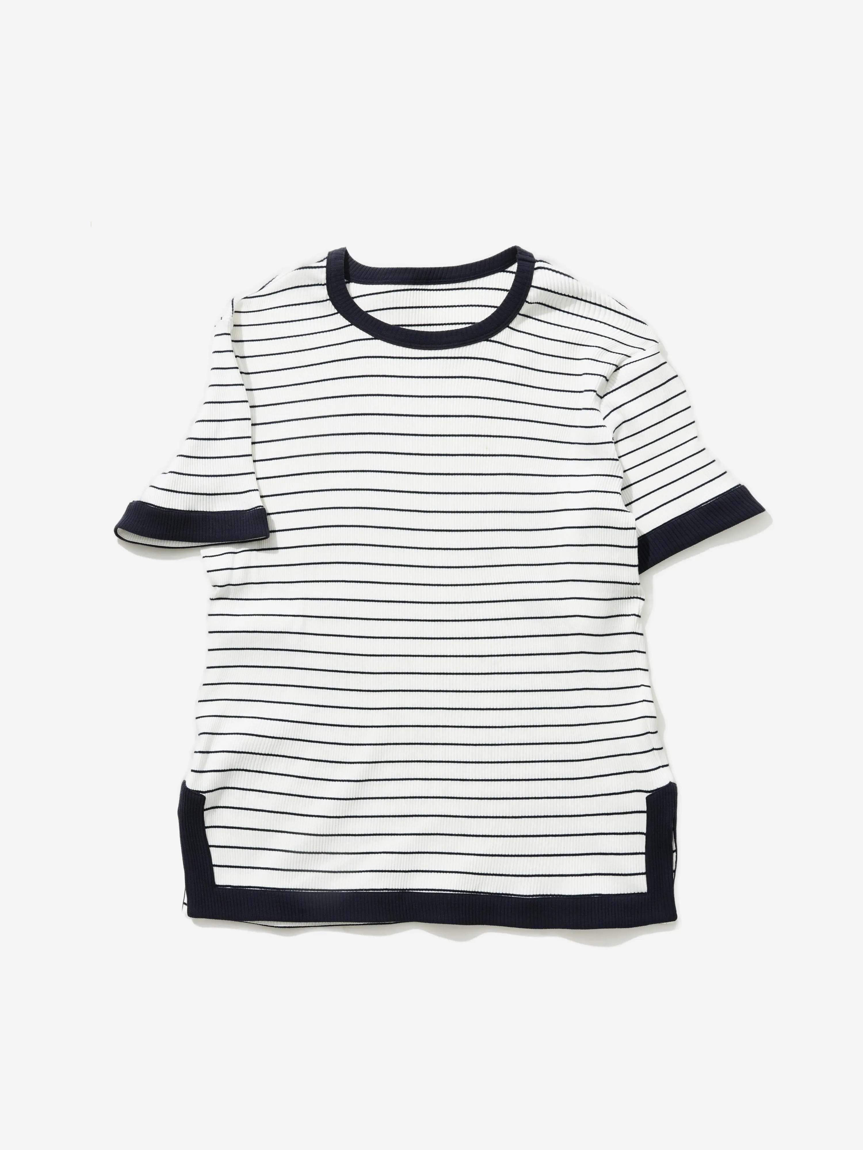 Navy White Piped Cotton T-Shirt