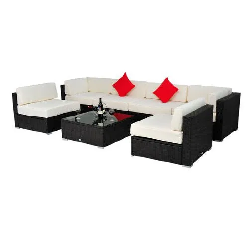 OUTSUNNY 7 PIECE OUTDOOR PATIO PE RATTAN WICKER SOFA SECTIONAL FURNITURE SET