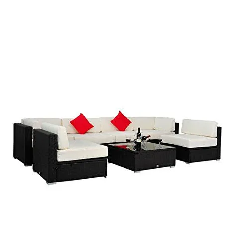 OUTSUNNY 7 PIECE OUTDOOR PATIO PE RATTAN WICKER SOFA SECTIONAL FURNITURE SET