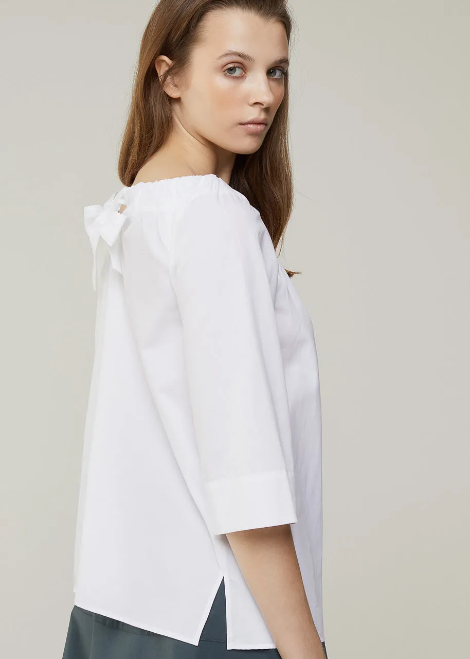 Poplin Tie-Neck Top - Powder Blue