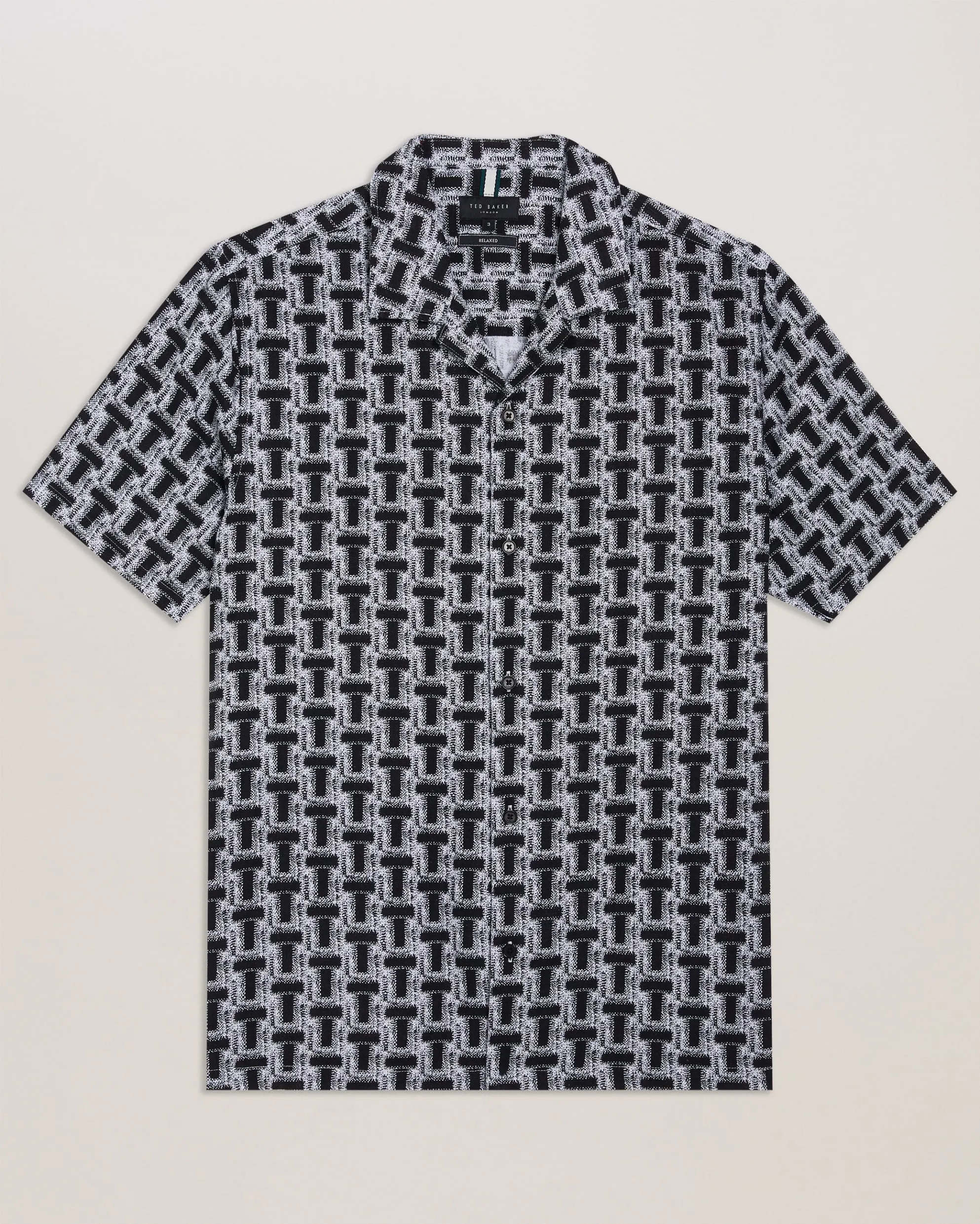 Rhin Short Sleeve Textured T Print Shirt Black