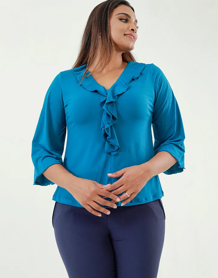 Ruffled Neck Line Blouse with ¾ Sleeves