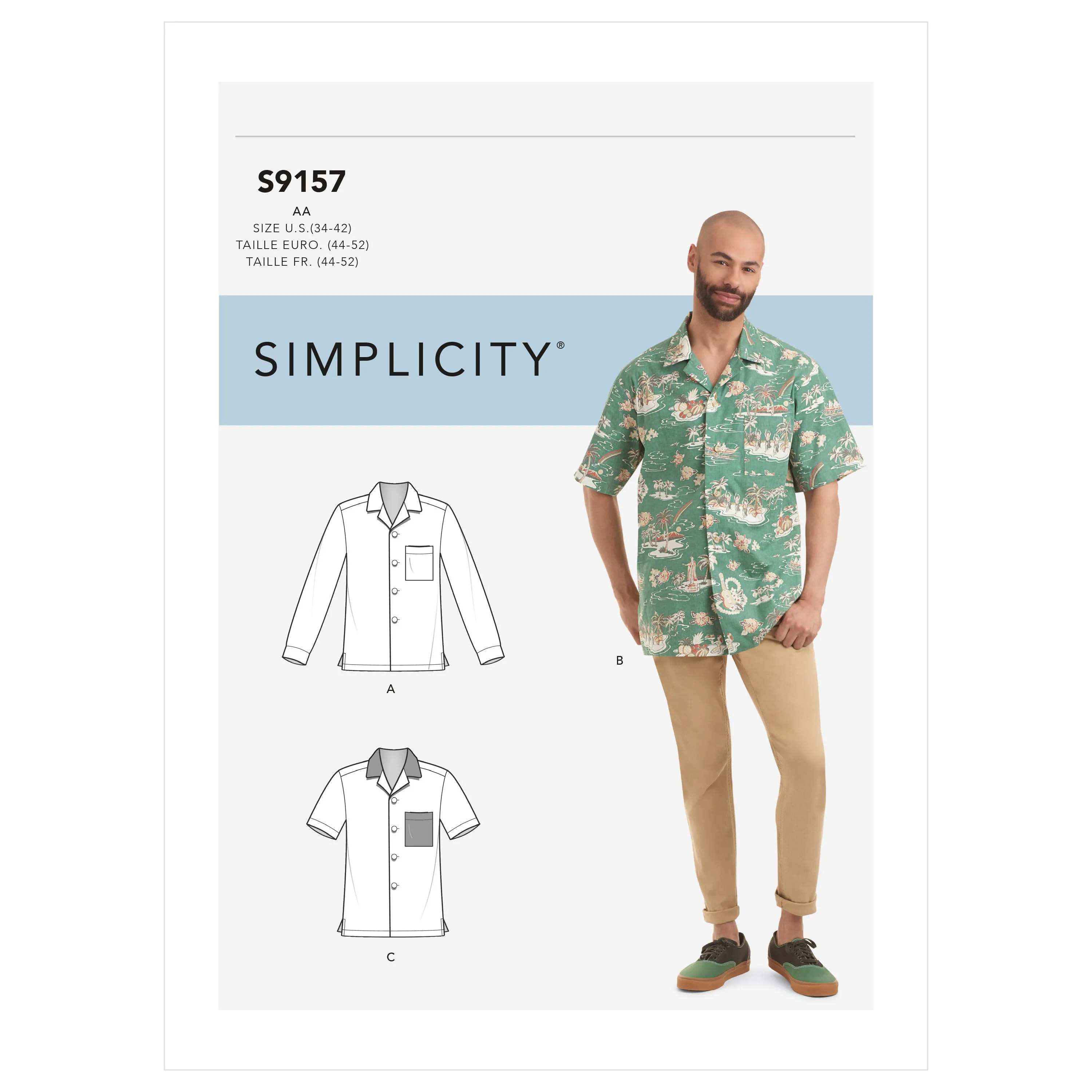 Simplicity Sewing Pattern S9157 Men's Open Pointed Collar Shirts