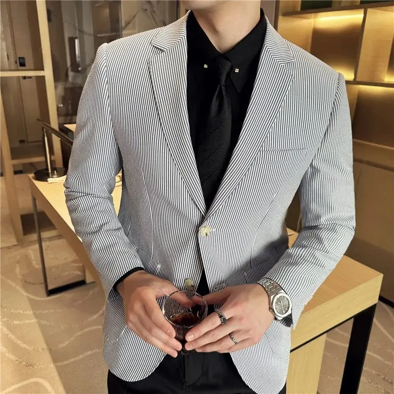 Stylish Men's Fashion Striped Business Suit Jacket: Casual Elegance for Weddings, Social Events, and Everyday Wear