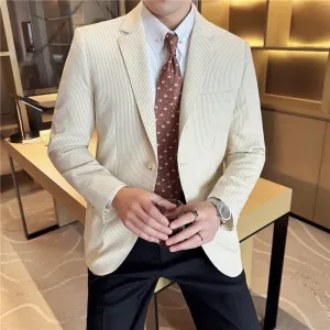 Stylish Men's Fashion Striped Business Suit Jacket: Casual Elegance for Weddings, Social Events, and Everyday Wear