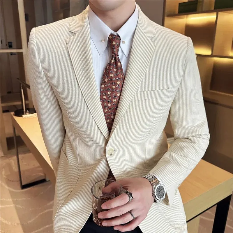 Stylish Men's Fashion Striped Business Suit Jacket: Casual Elegance for Weddings, Social Events, and Everyday Wear