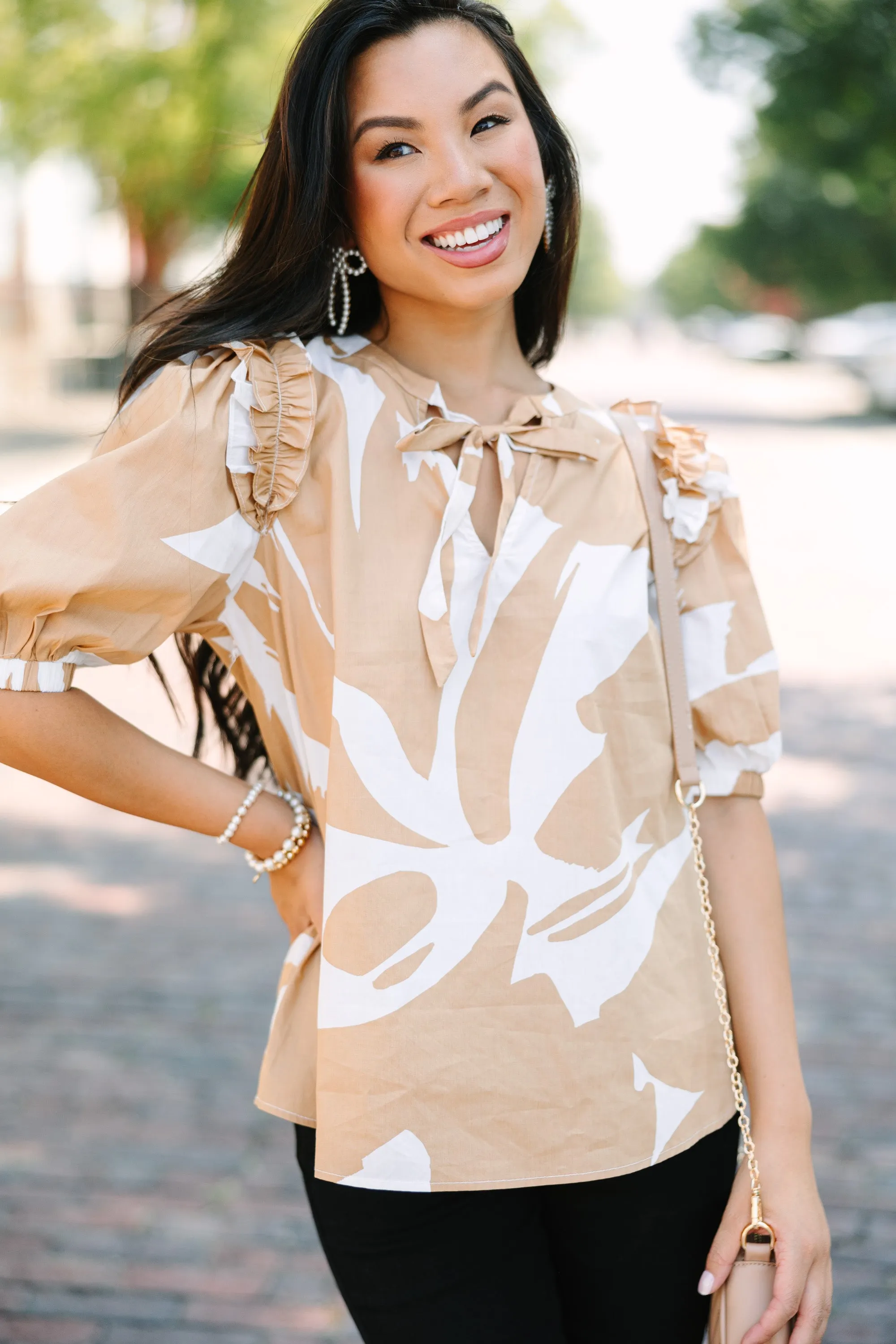 Sugarlips: Have It Your Way Camel Brown Abstract Blouse