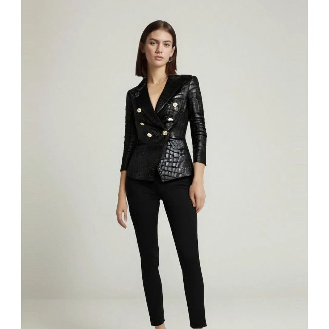 The Everglades Faux Leather Long Sleeve Blazer