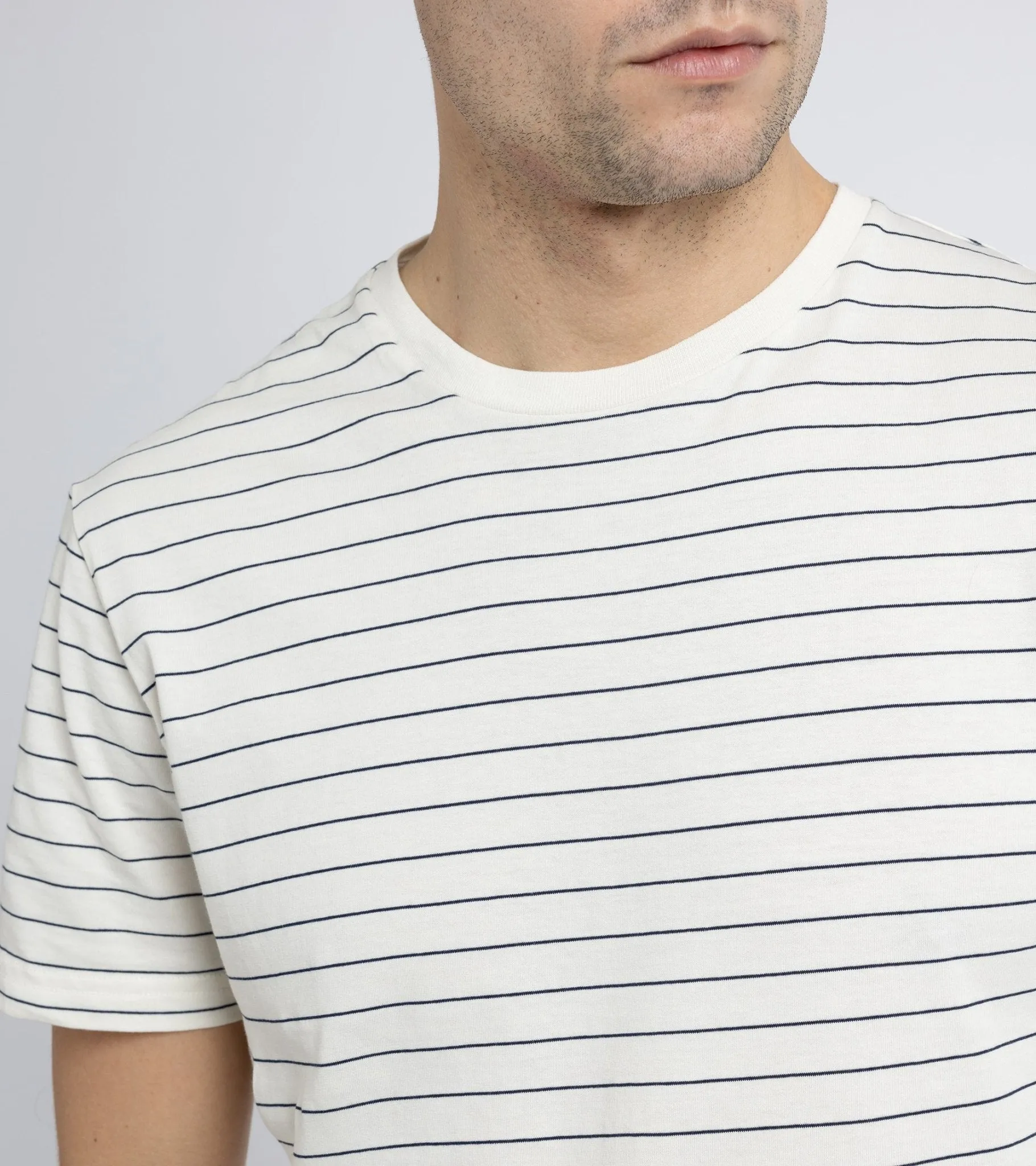 Trunk York Organic Cotton Fine Stripe T-Shirt: Ecru