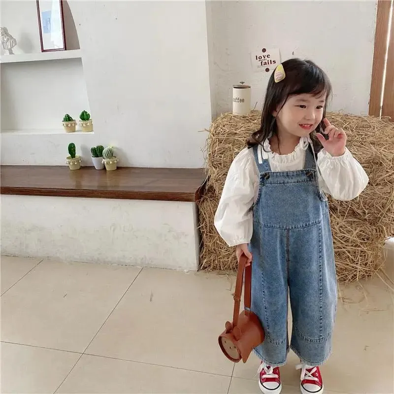 Wide Leg Denim Dungarees