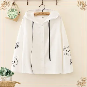 Women's Casual Cats Embroidered Cape Blazers With Hood 